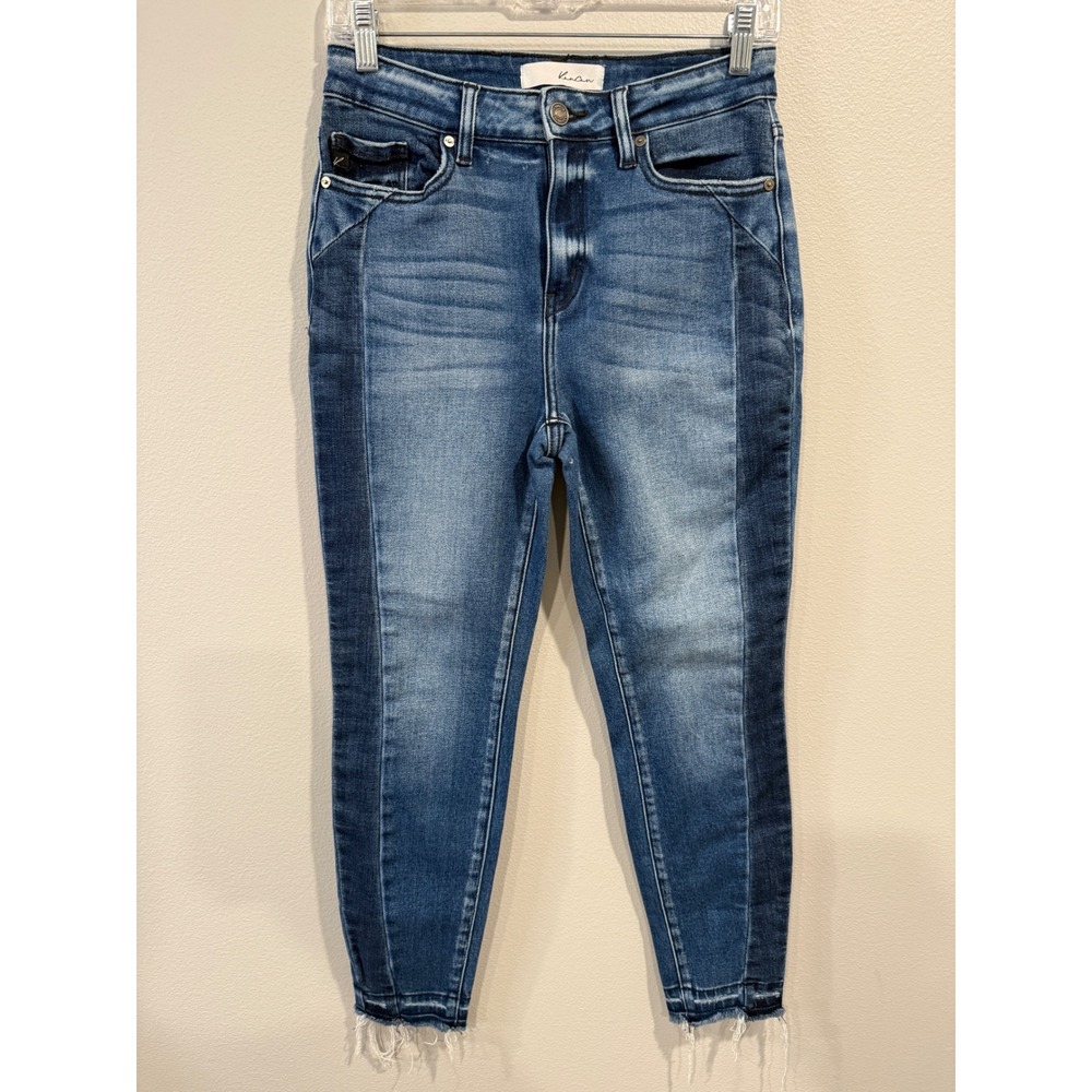 KanCan Jeans Womens 7 27 Blue Denim Two Tone Skinny Frayed Hem
